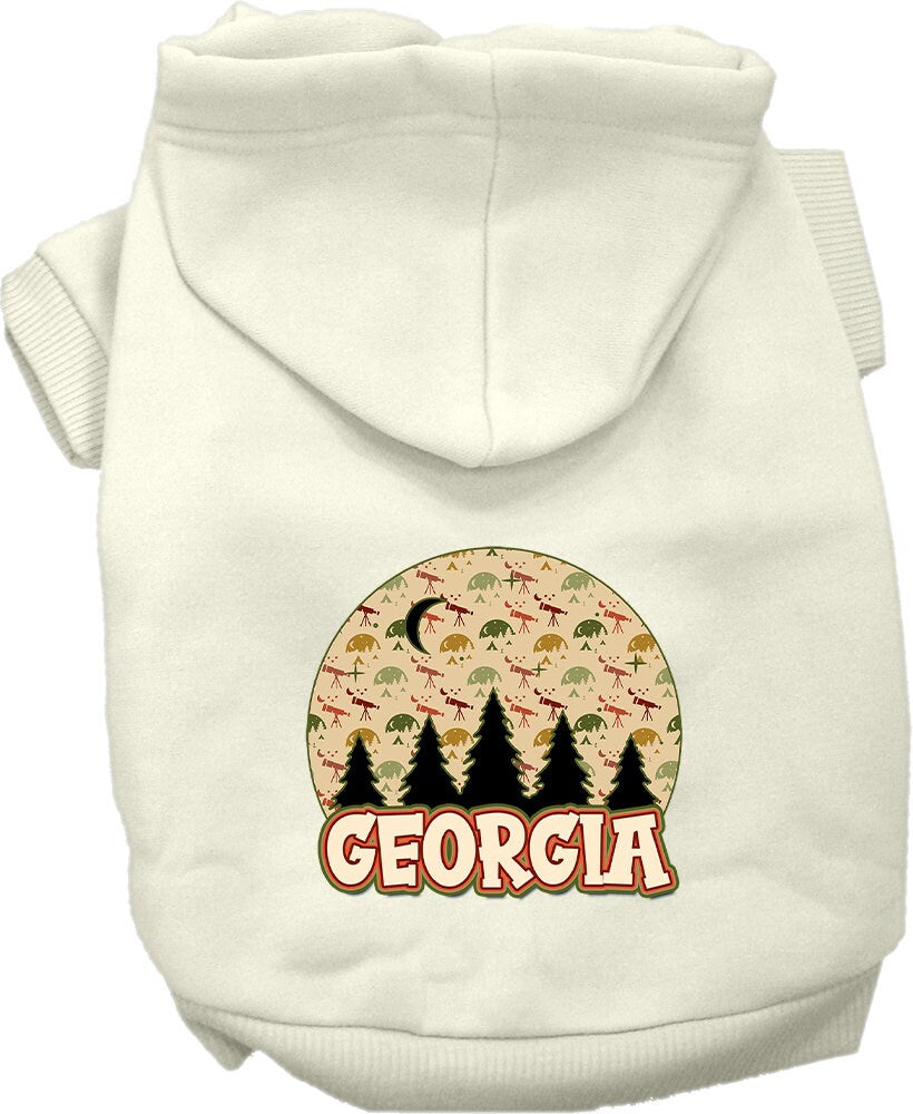 A cozy screen printed hoodie for small to medium pets, featuring a stylish 'Georgia Under The Stars' design, perfect for dogs and cats.