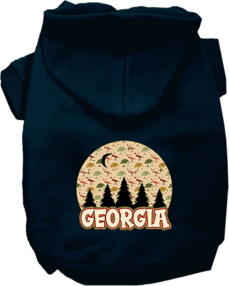 A cozy screen printed hoodie for small to medium pets, featuring a stylish 'Georgia Under The Stars' design, perfect for dogs and cats.