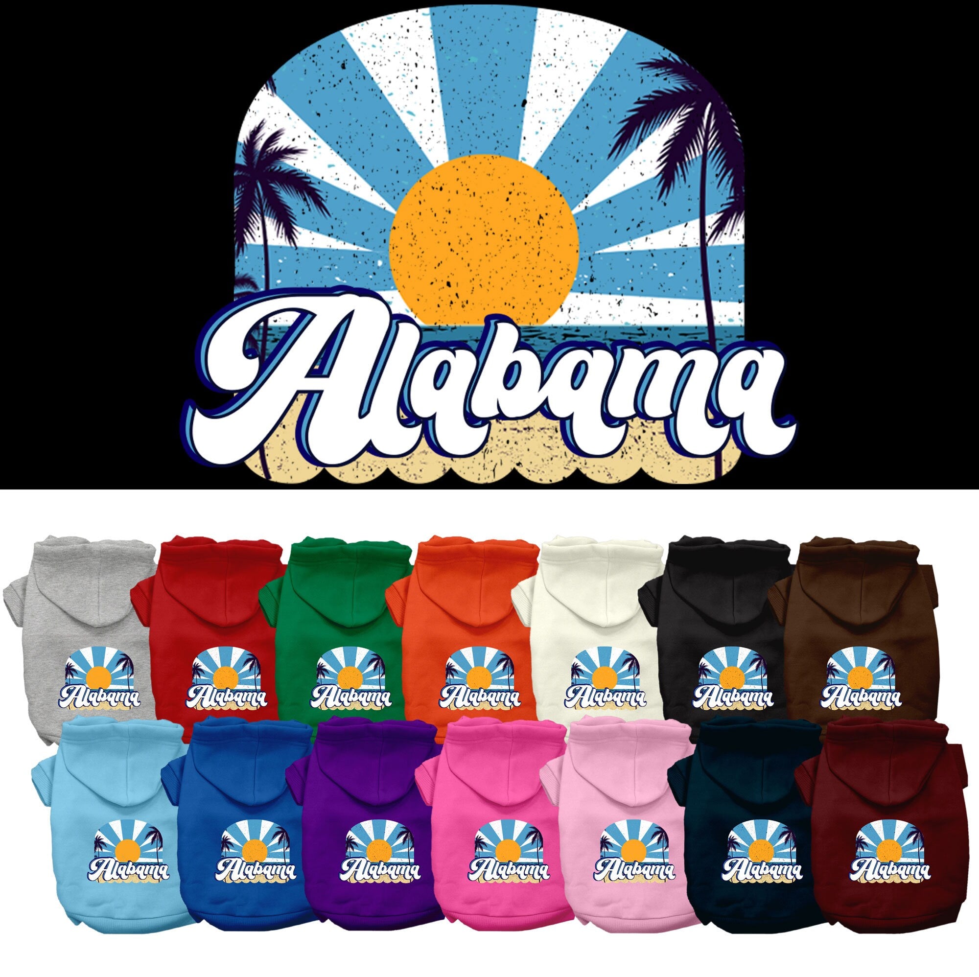 A cozy screen printed hoodie for small to medium pets, featuring the Alabama Coast design, showcasing its soft fabric and durable stitching.
