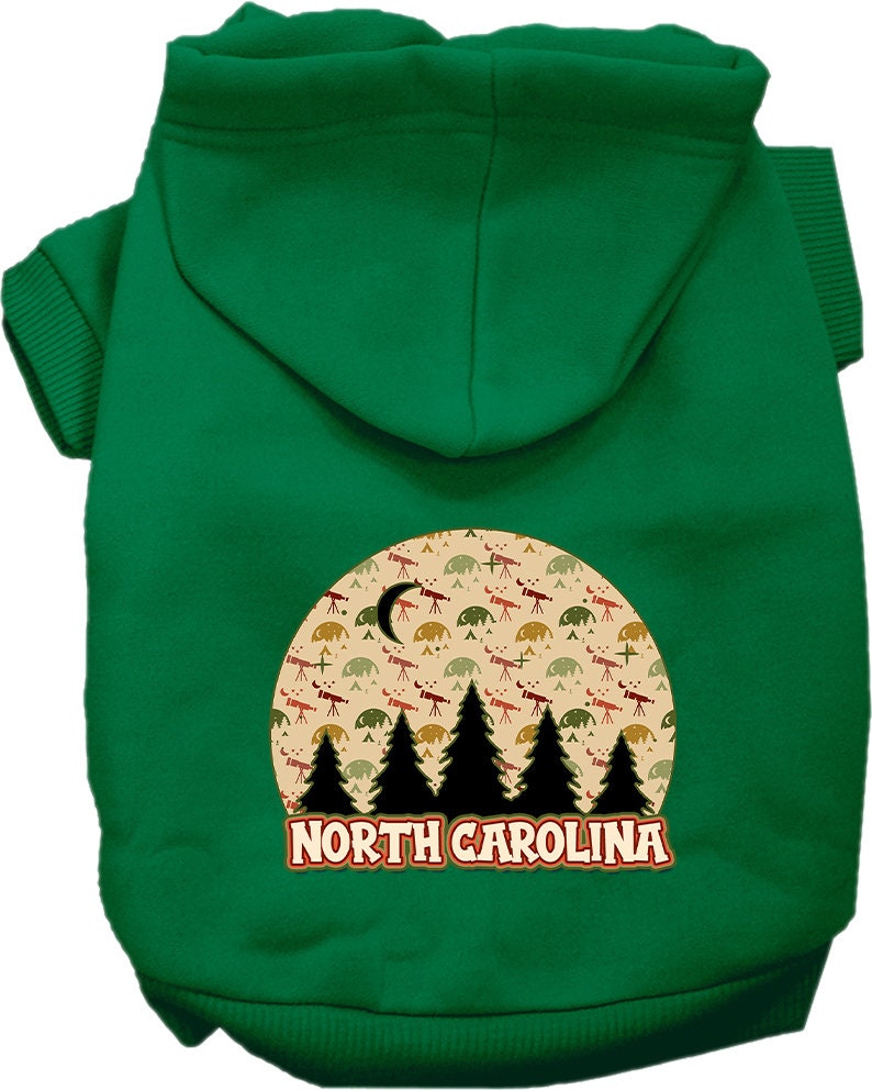 A cozy screen printed hoodie for small to medium pets featuring a unique 'North Carolina Under The Stars' design, perfect for chilly weather.