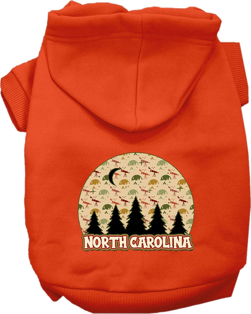 A cozy screen printed hoodie for small to medium pets featuring a unique 'North Carolina Under The Stars' design, perfect for chilly weather.