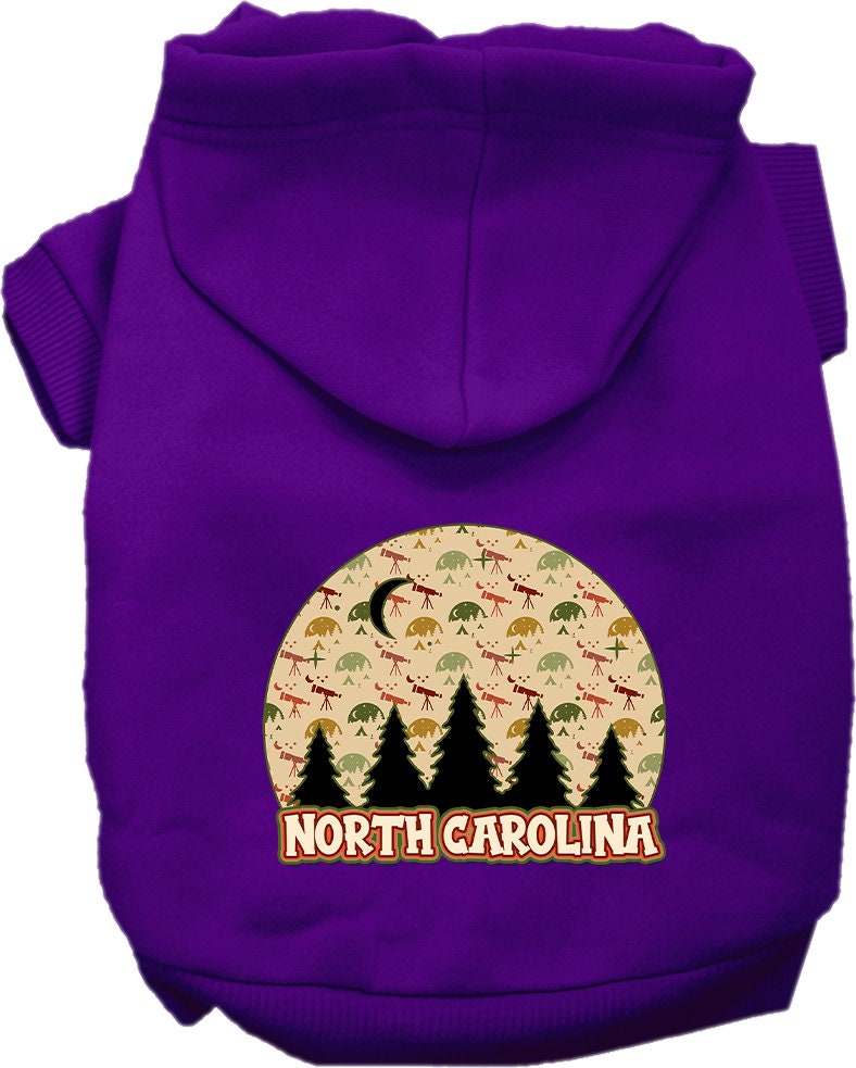 A cozy screen printed hoodie for small to medium pets featuring a unique 'North Carolina Under The Stars' design, perfect for chilly weather.