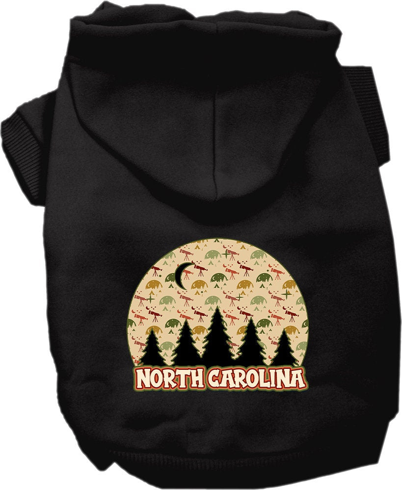 A cozy screen printed hoodie for small to medium pets featuring a unique 'North Carolina Under The Stars' design, perfect for chilly weather.