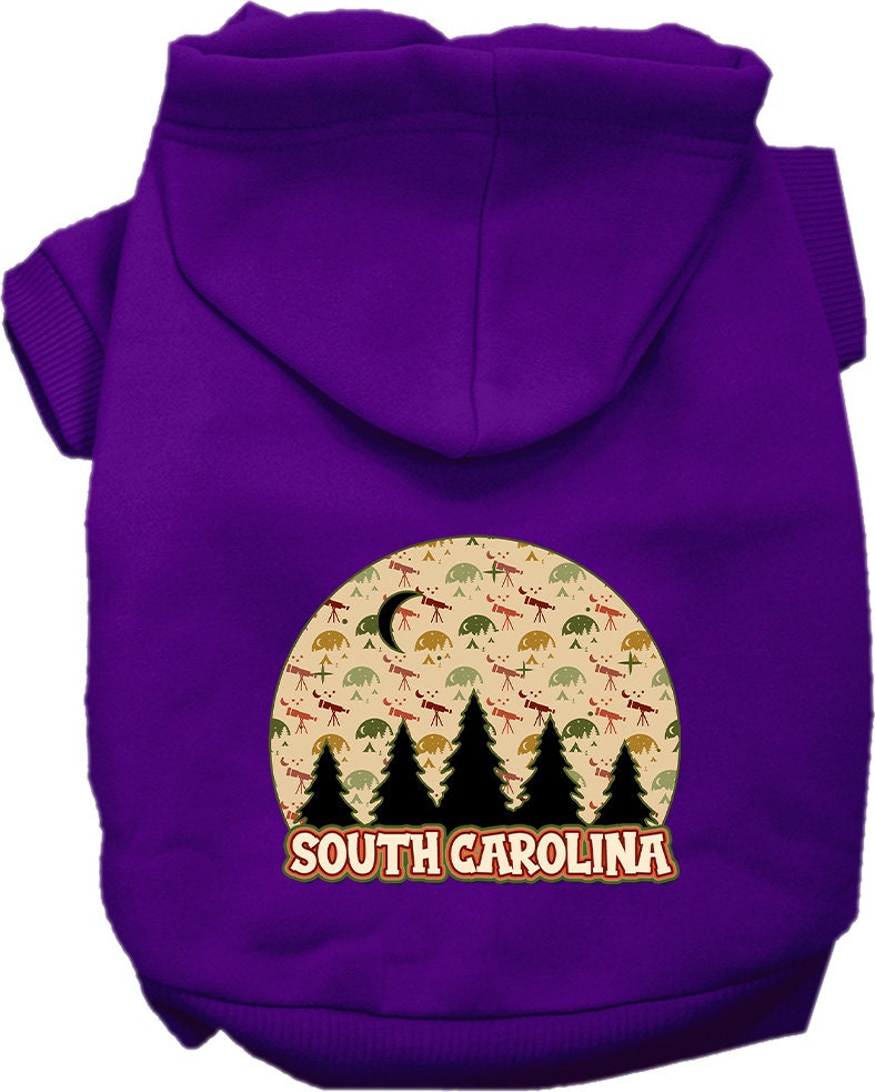 A cozy screen printed hoodie for small to medium pets, featuring a South Carolina Under The Stars design, showcasing its soft fabric and durable stitching.