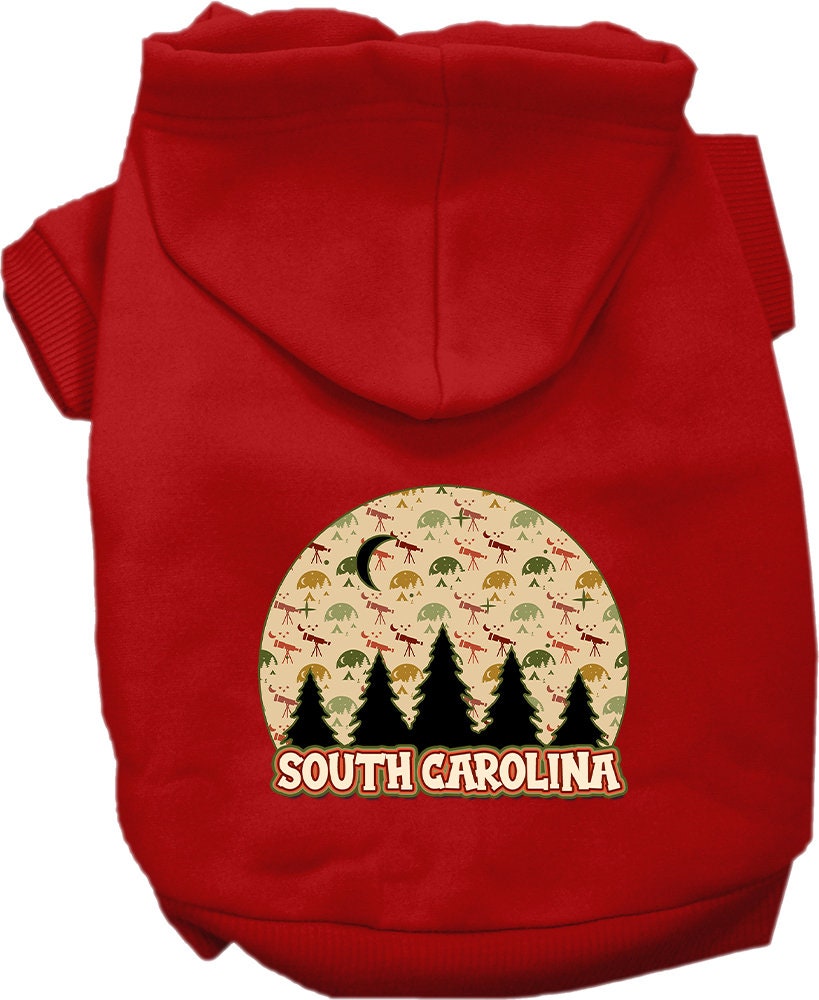 A cozy screen printed hoodie for small to medium pets, featuring a South Carolina Under The Stars design, showcasing its soft fabric and durable stitching.