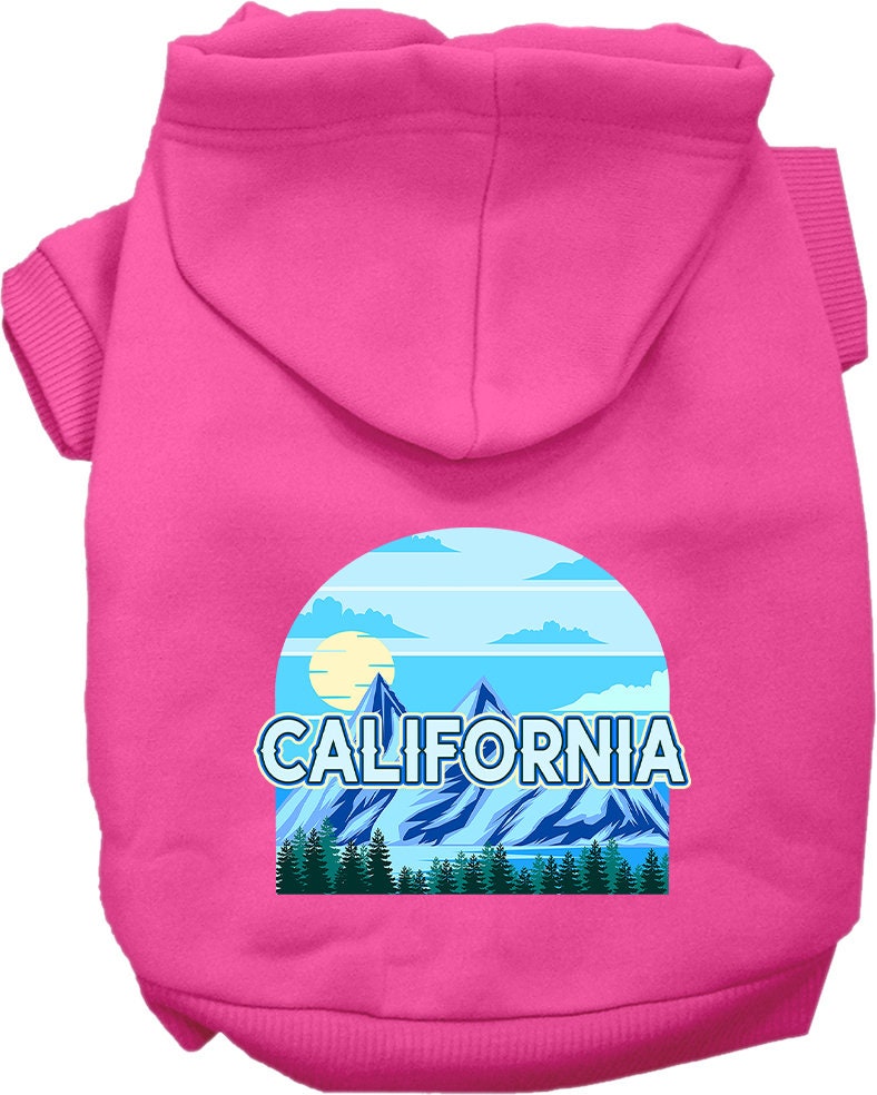 A cozy screen printed hoodie for small to medium pets, featuring the California Trailblazer design, made from a soft cotton-polyester blend.