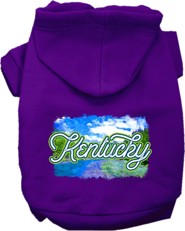 A cozy screen printed hoodie for small to medium pets, featuring a stylish Kentucky Summer design, made from soft cotton and polyester blend.