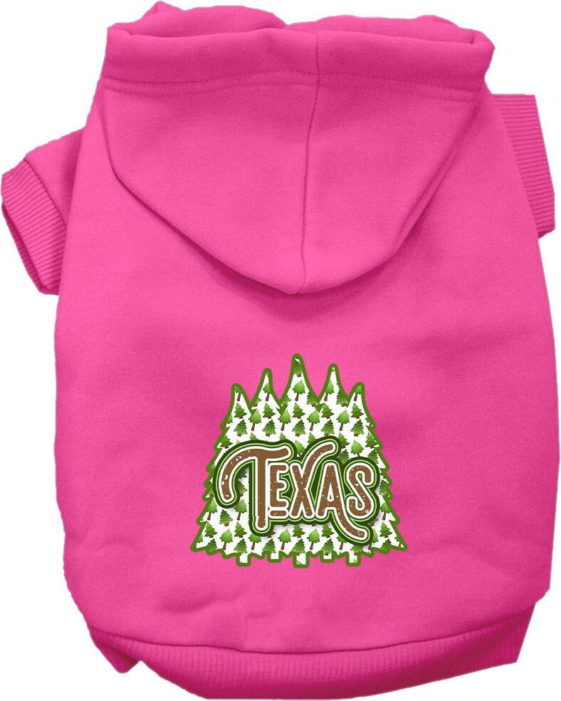 A cozy screen printed hoodie for small to medium pets featuring a Texas Woodland Trees design, perfect for dogs and cats.