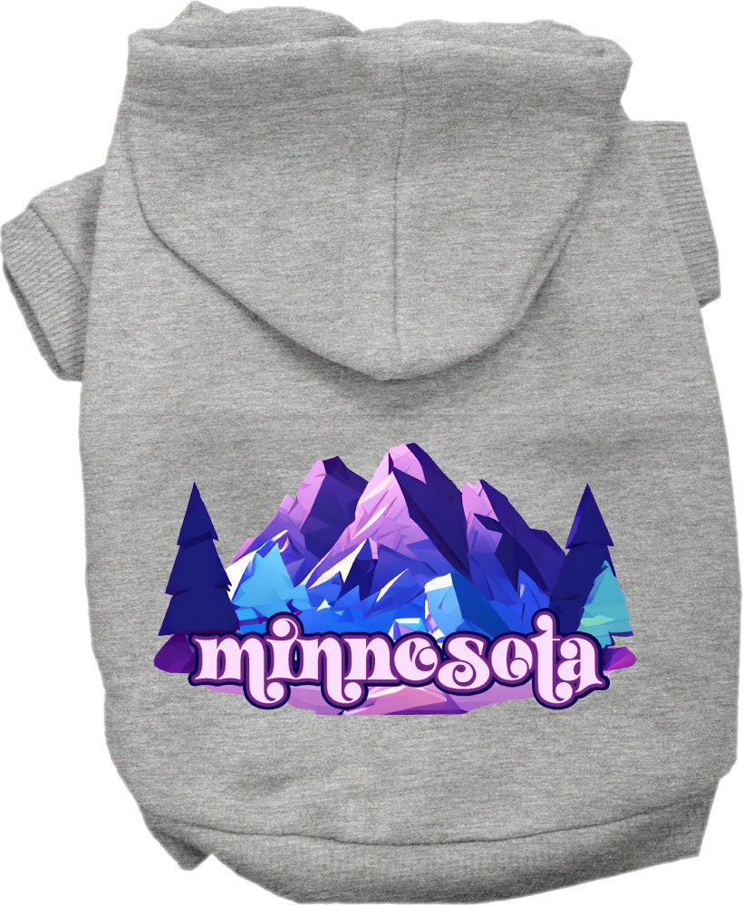 A cozy pet hoodie featuring the Minnesota Alpine Pawscape design, suitable for small to medium dogs and cats, showcasing its soft fabric and durable stitching.