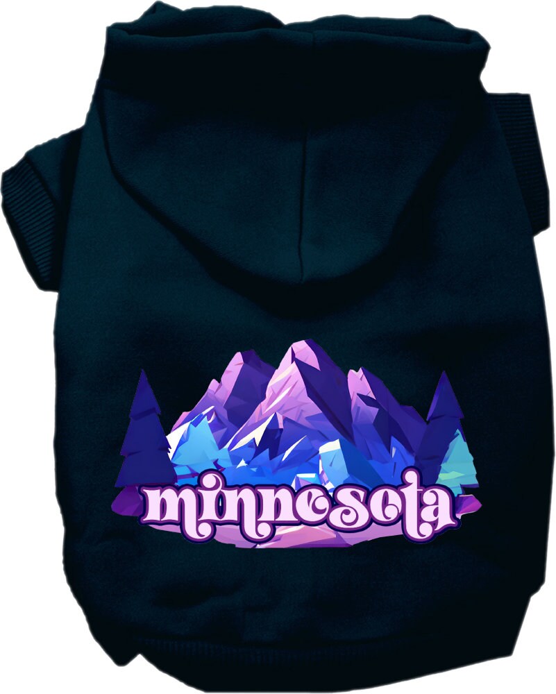 A cozy pet hoodie featuring the Minnesota Alpine Pawscape design, suitable for small to medium dogs and cats, showcasing its soft fabric and durable stitching.