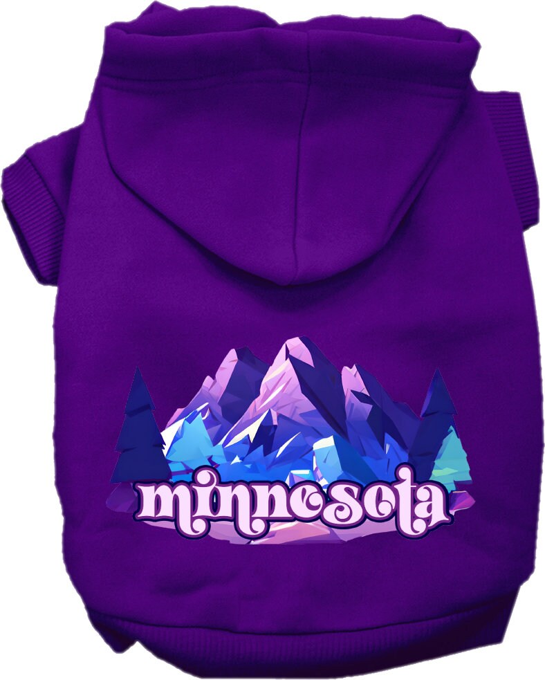 A cozy pet hoodie featuring the Minnesota Alpine Pawscape design, suitable for small to medium dogs and cats, showcasing its soft fabric and durable stitching.