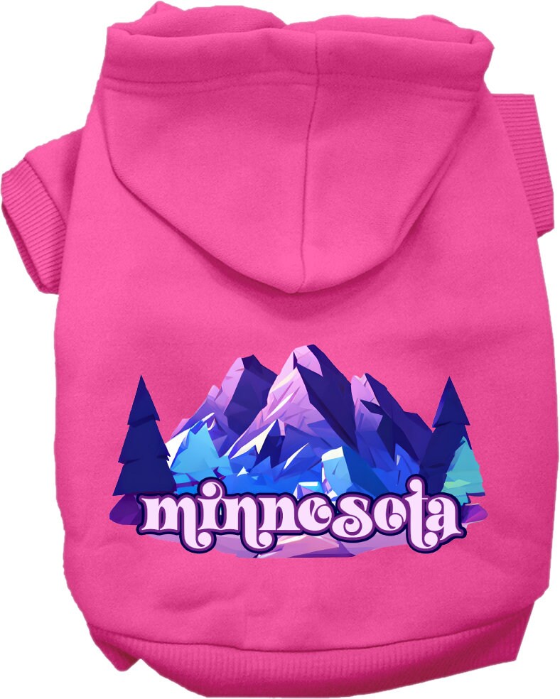 A cozy pet hoodie featuring the Minnesota Alpine Pawscape design, suitable for small to medium dogs and cats, showcasing its soft fabric and durable stitching.