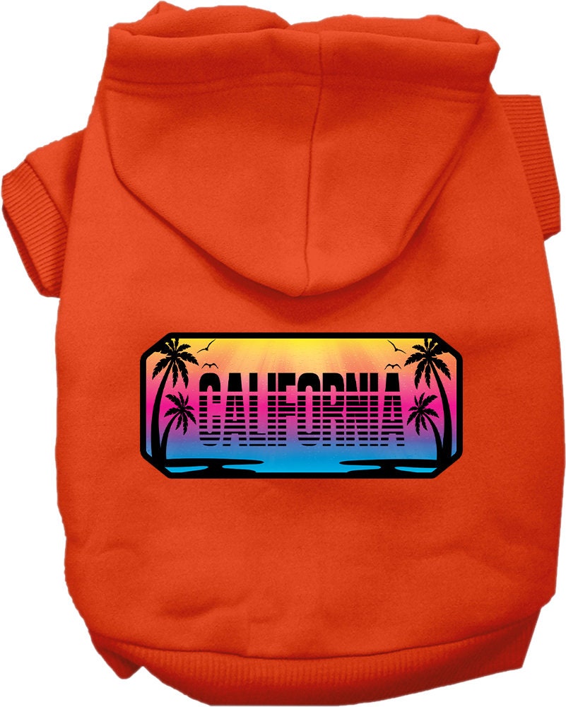 A cozy screen printed hoodie for small to medium pets, featuring a California Beach Shades design, perfect for dogs and cats.