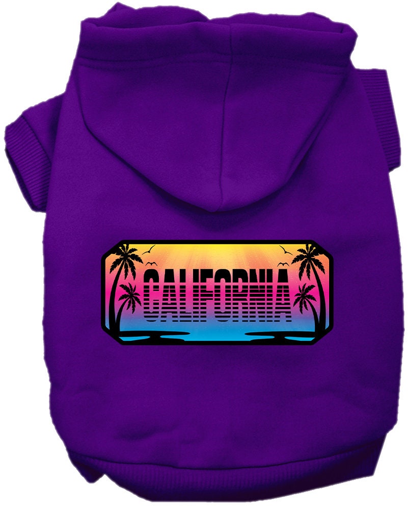 A cozy screen printed hoodie for small to medium pets, featuring a California Beach Shades design, perfect for dogs and cats.