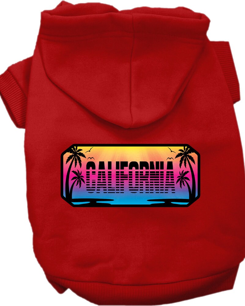 A cozy screen printed hoodie for small to medium pets, featuring a California Beach Shades design, perfect for dogs and cats.
