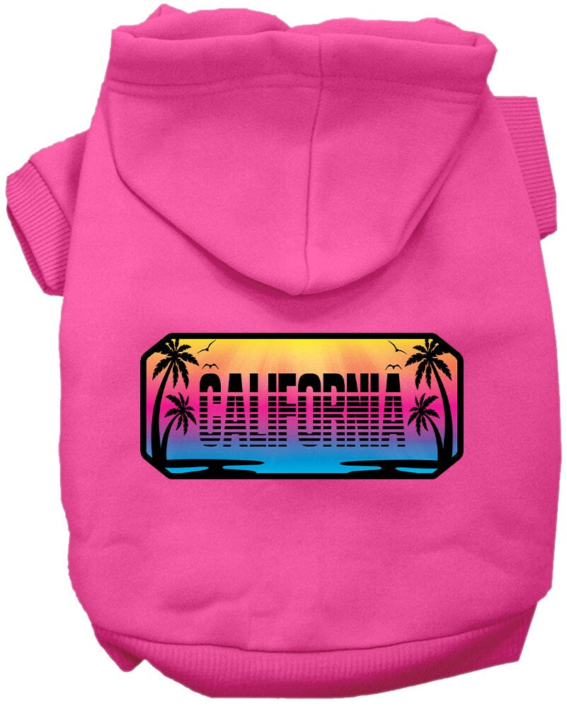 A cozy screen printed hoodie for small to medium pets, featuring a California Beach Shades design, perfect for dogs and cats.