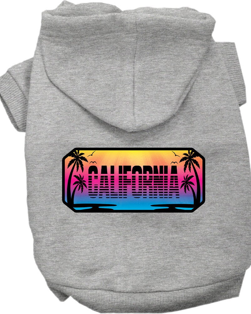 A cozy screen printed hoodie for small to medium pets, featuring a California Beach Shades design, perfect for dogs and cats.