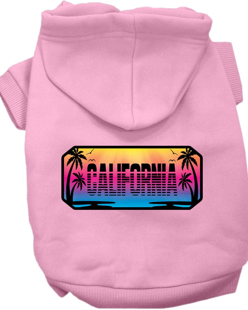 A cozy screen printed hoodie for small to medium pets, featuring a California Beach Shades design, perfect for dogs and cats.