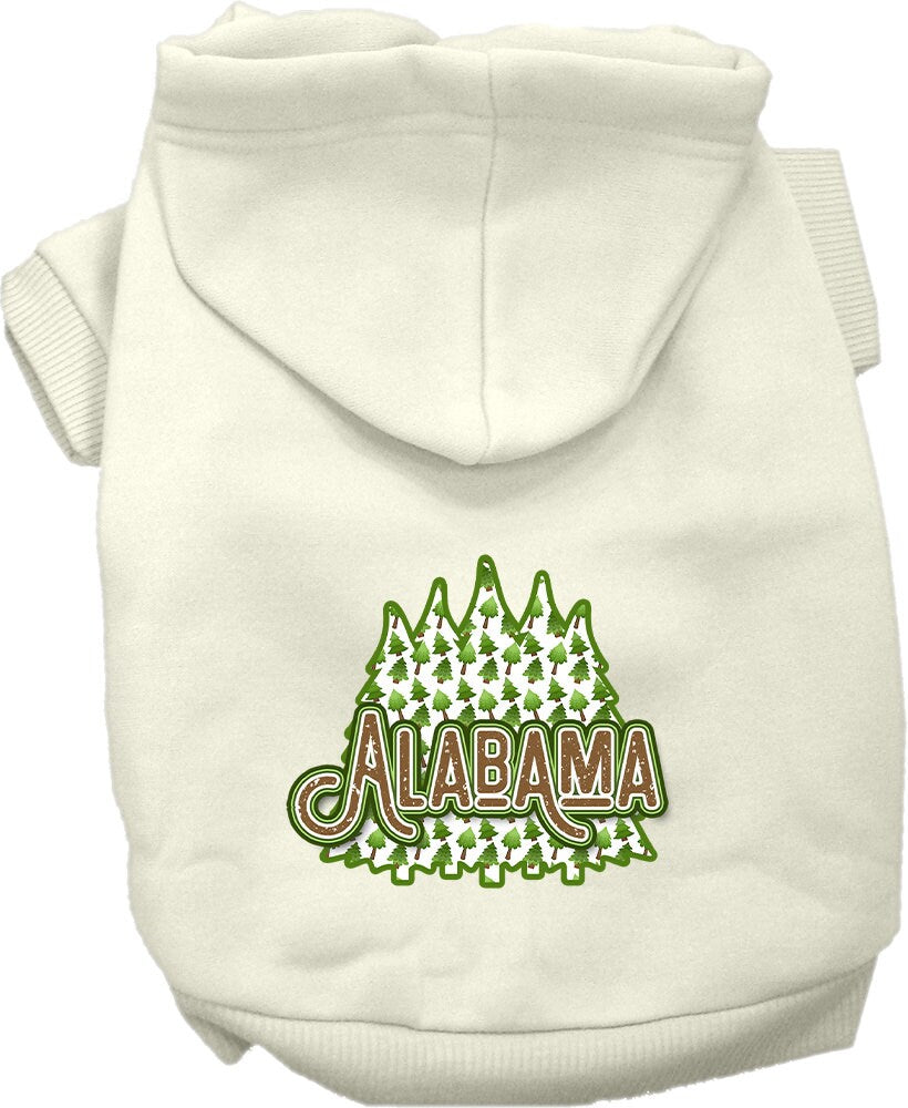 A cozy screen printed hoodie for small to medium pets featuring Alabama Woodland Trees design, perfect for dogs and cats.