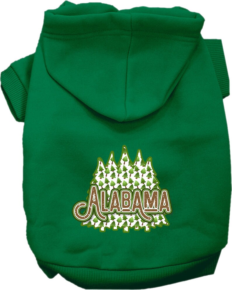 A cozy screen printed hoodie for small to medium pets featuring Alabama Woodland Trees design, perfect for dogs and cats.