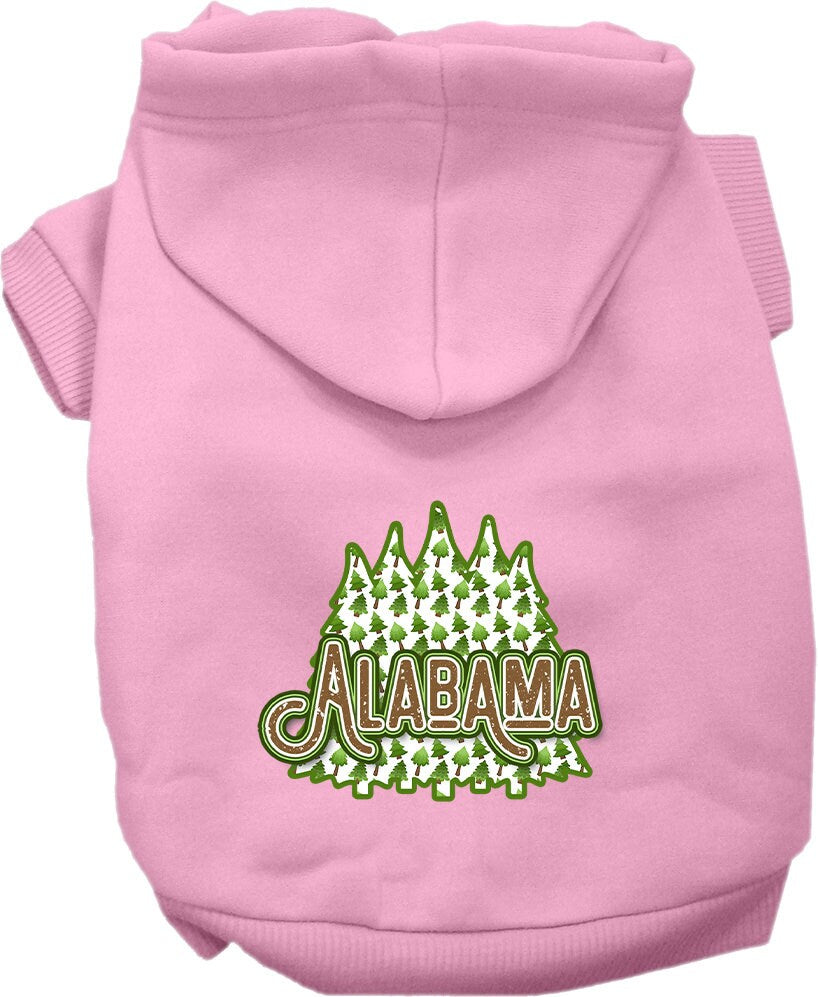 A cozy screen printed hoodie for small to medium pets featuring Alabama Woodland Trees design, perfect for dogs and cats.