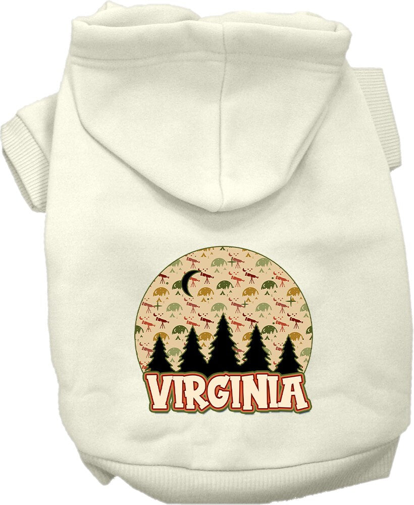 A cozy screen printed hoodie for small to medium pets, featuring a charming design 'Virginia Under The Stars', perfect for dogs and cats.