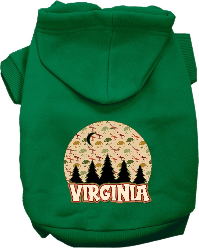 A cozy screen printed hoodie for small to medium pets, featuring a charming design 'Virginia Under The Stars', perfect for dogs and cats.