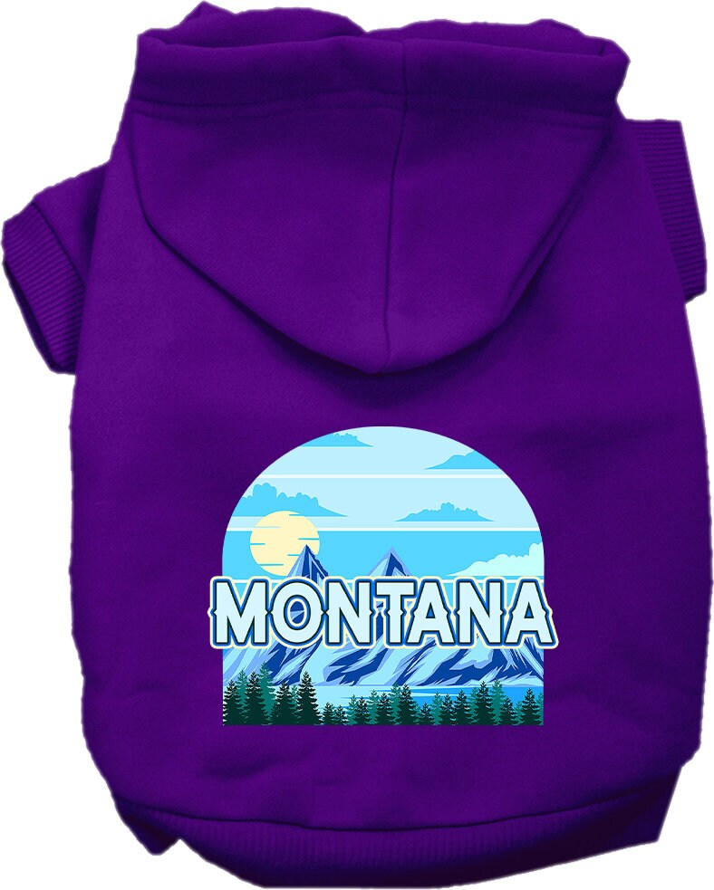 A cozy screen printed hoodie for small to medium pets, featuring a stylish Montana Trailblazer design, perfect for dogs and cats.