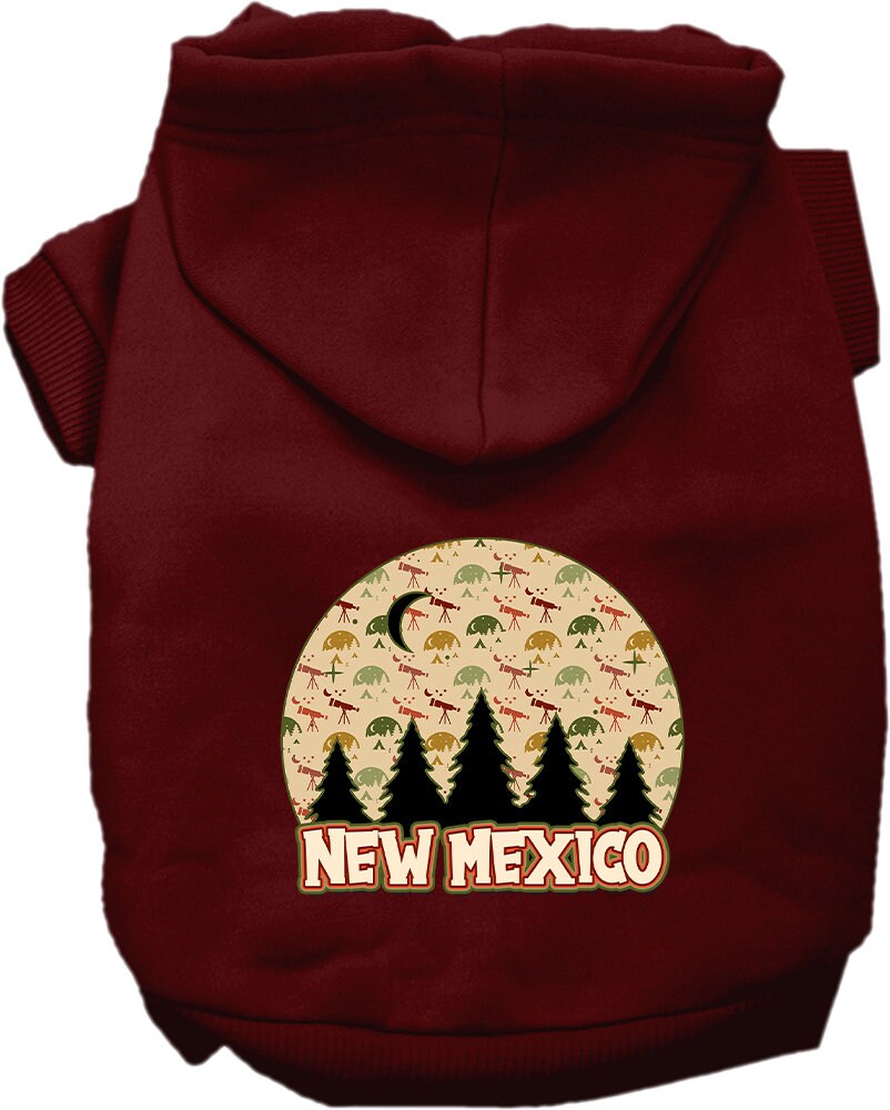 A cozy screen printed hoodie for small to medium pets featuring a 'New Mexico Under The Stars' design, perfect for chilly walks.