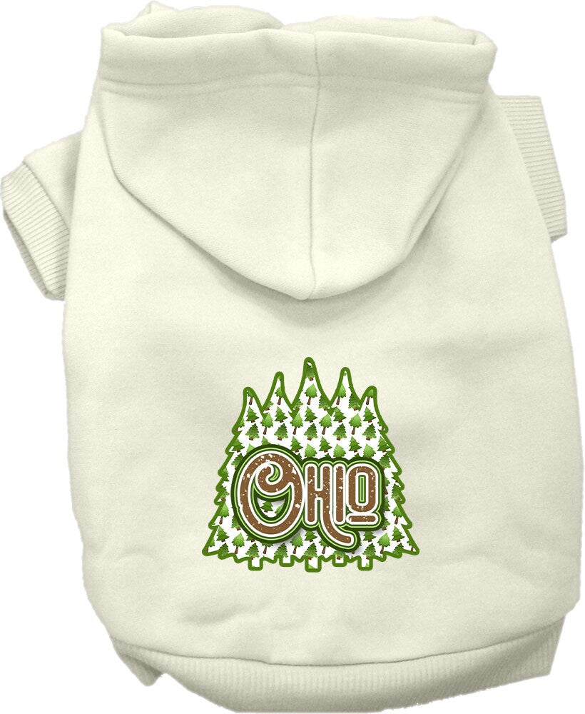 A cozy screen printed hoodie for small to medium pets featuring an Ohio Woodland Trees design, perfect for dogs and cats.