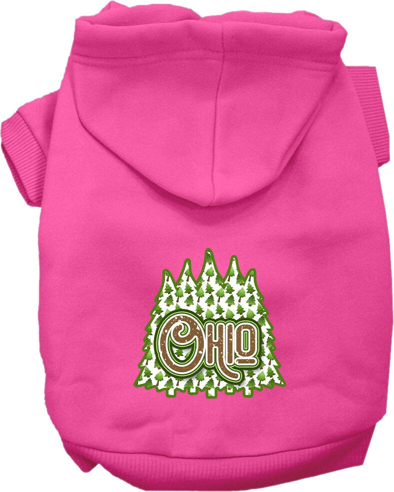 A cozy screen printed hoodie for small to medium pets featuring an Ohio Woodland Trees design, perfect for dogs and cats.