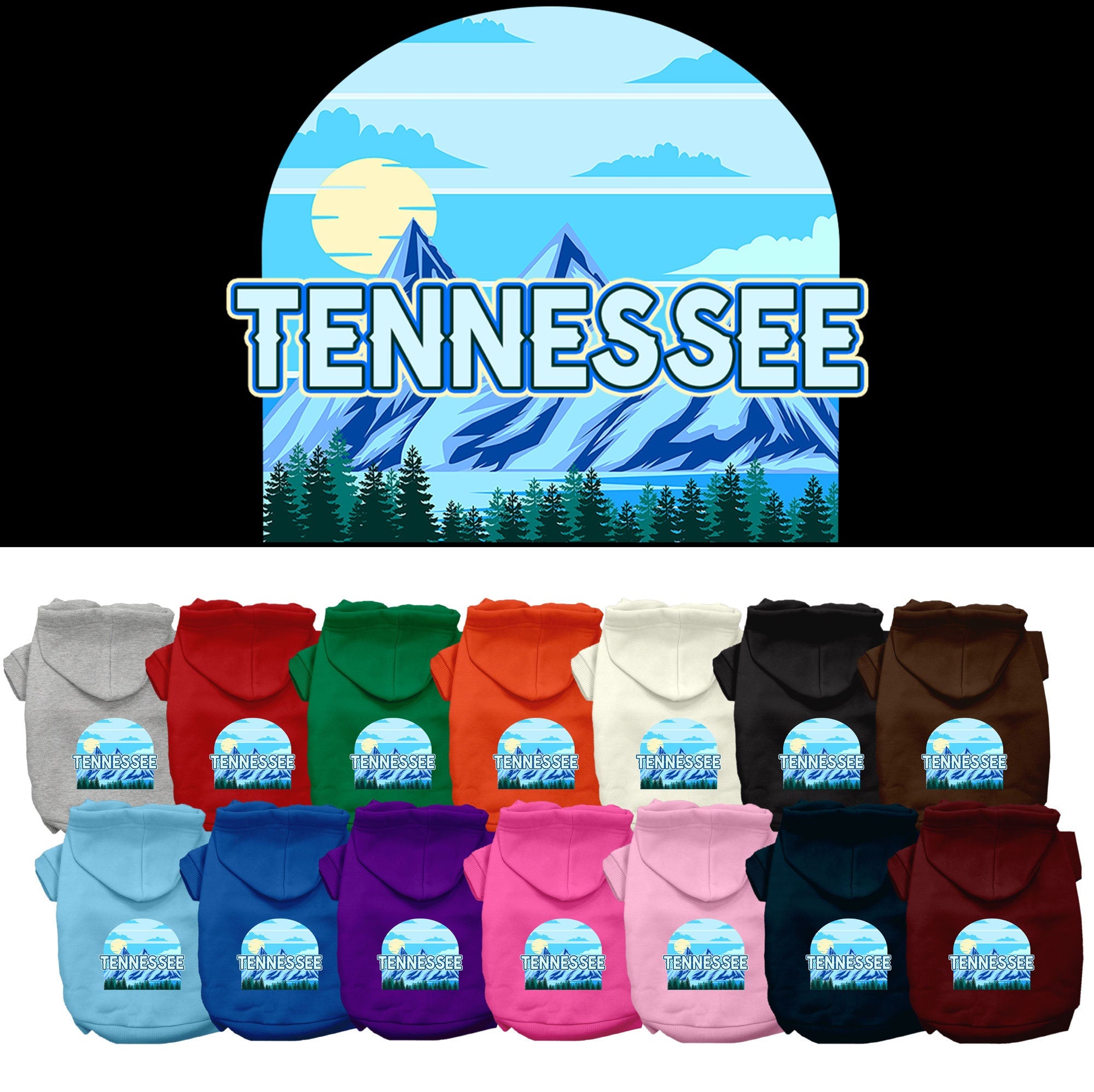 A small to medium pet wearing a soft, warm hoodie with a Tennessee Trailblazer design, showcasing its stylish and comfortable fit.