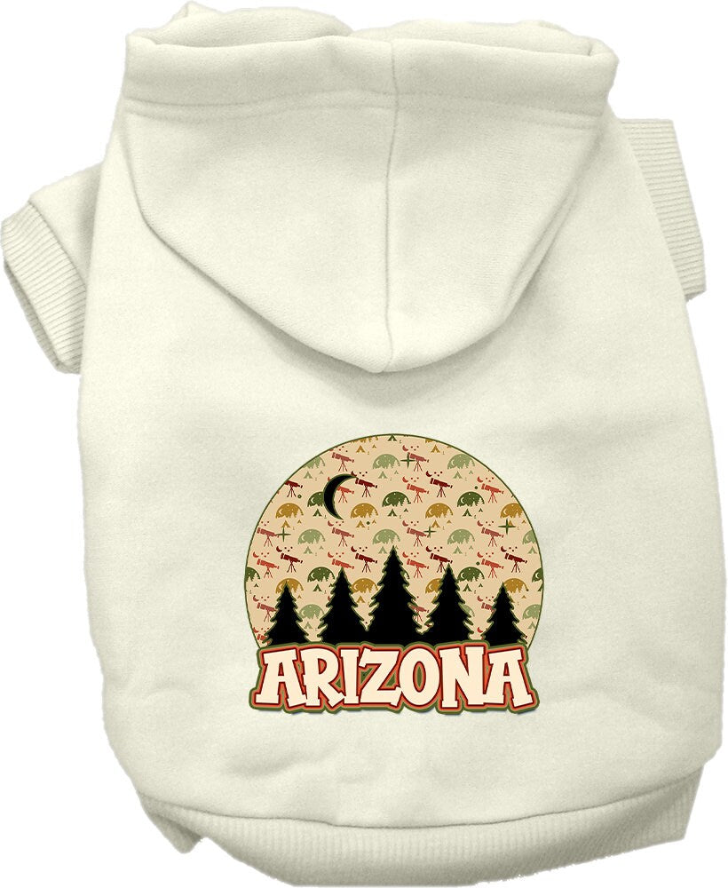 A cozy screen printed hoodie for small to medium pets, featuring a unique 'Arizona Under The Stars' design, perfect for dogs and cats.
