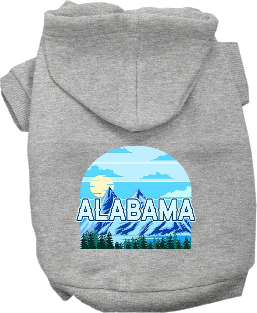 A small to medium pet wearing a soft, warm hoodie with the Alabama Trailblazer design, showcasing its stylish and durable features.