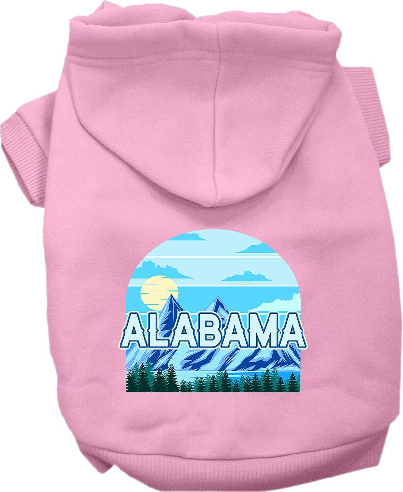 A small to medium pet wearing a soft, warm hoodie with the Alabama Trailblazer design, showcasing its stylish and durable features.