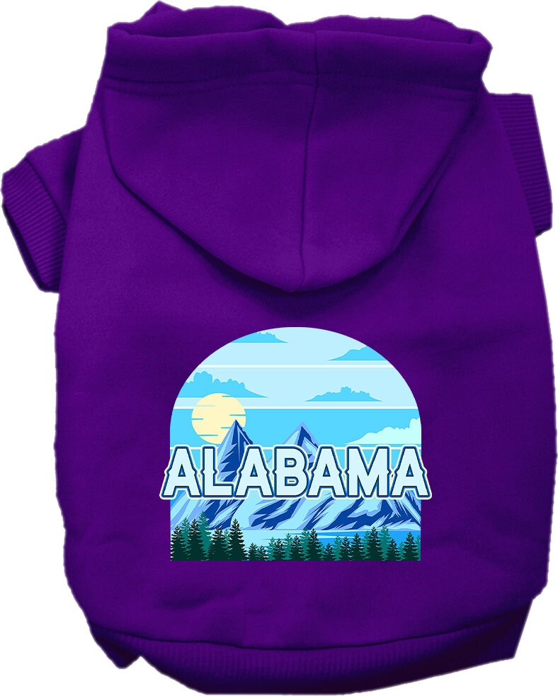 A small to medium pet wearing a soft, warm hoodie with the Alabama Trailblazer design, showcasing its stylish and durable features.