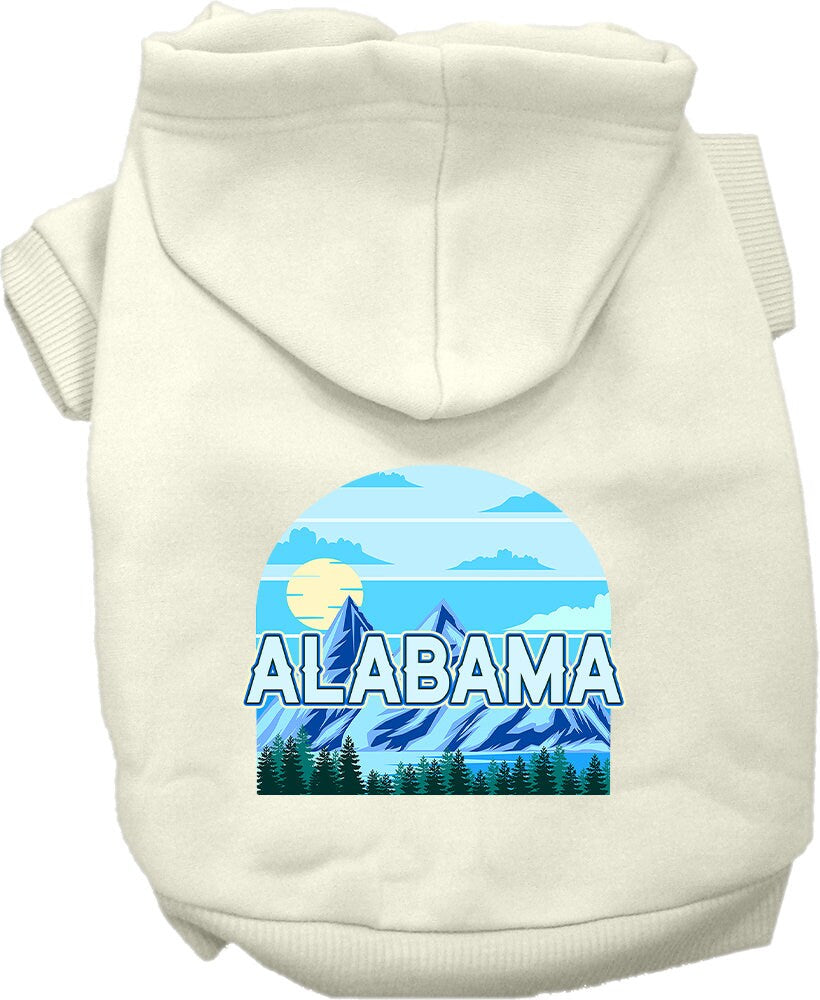 A small to medium pet wearing a soft, warm hoodie with the Alabama Trailblazer design, showcasing its stylish and durable features.