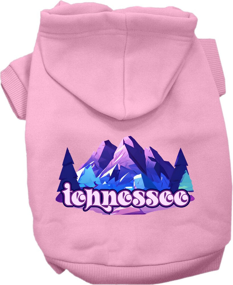 A cozy screen printed hoodie for small to medium pets, featuring the Tennessee Alpine Pawscape design, perfect for dogs and cats.