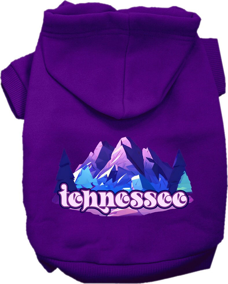 A cozy screen printed hoodie for small to medium pets, featuring the Tennessee Alpine Pawscape design, perfect for dogs and cats.