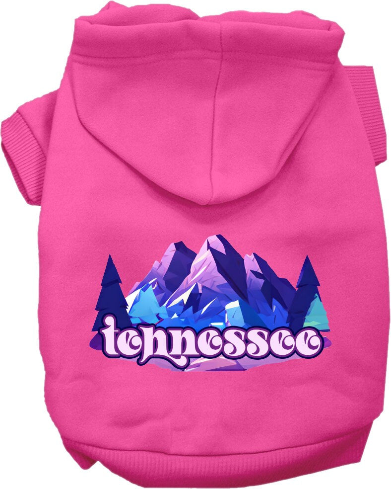 A cozy screen printed hoodie for small to medium pets, featuring the Tennessee Alpine Pawscape design, perfect for dogs and cats.