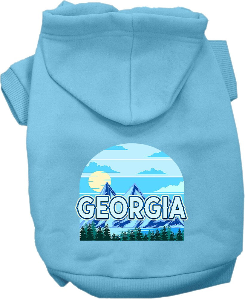 A cozy screen printed hoodie for small to medium pets, featuring the Georgia Trailblazer design, made from soft cotton-polyester blend.