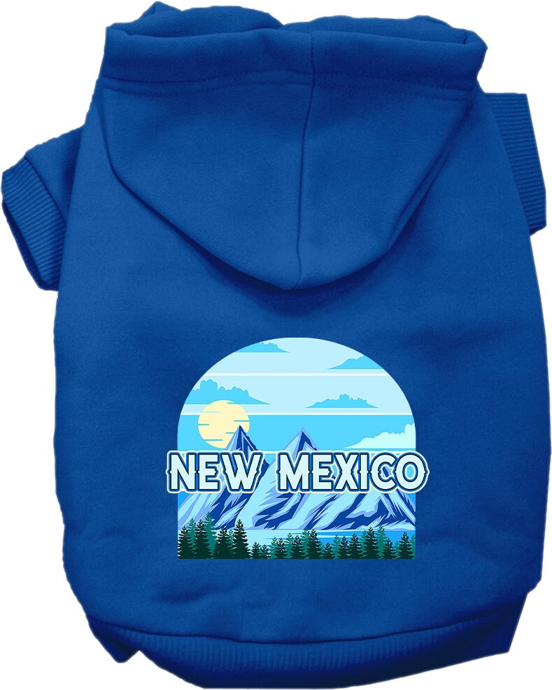 A cozy screen printed hoodie for small to medium pets, featuring the 'New Mexico Trailblazer' design, showcasing its soft fabric and durable stitching.