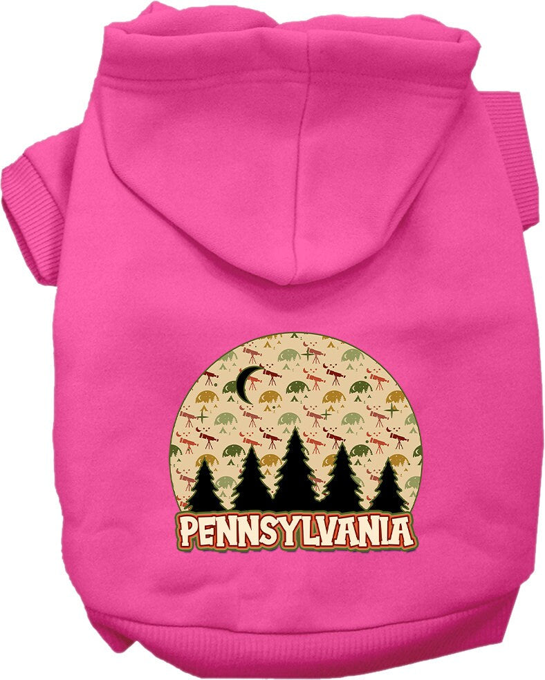 A cozy screen printed hoodie for small to medium pets, featuring a unique 'Pennsylvania Under The Stars' design, perfect for dogs and cats.