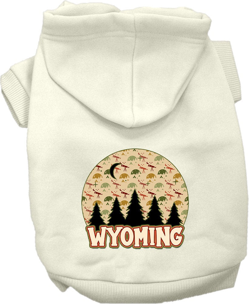 A cozy screen printed hoodie for small to medium pets, featuring a Wyoming Under The Stars design, perfect for dogs and cats.