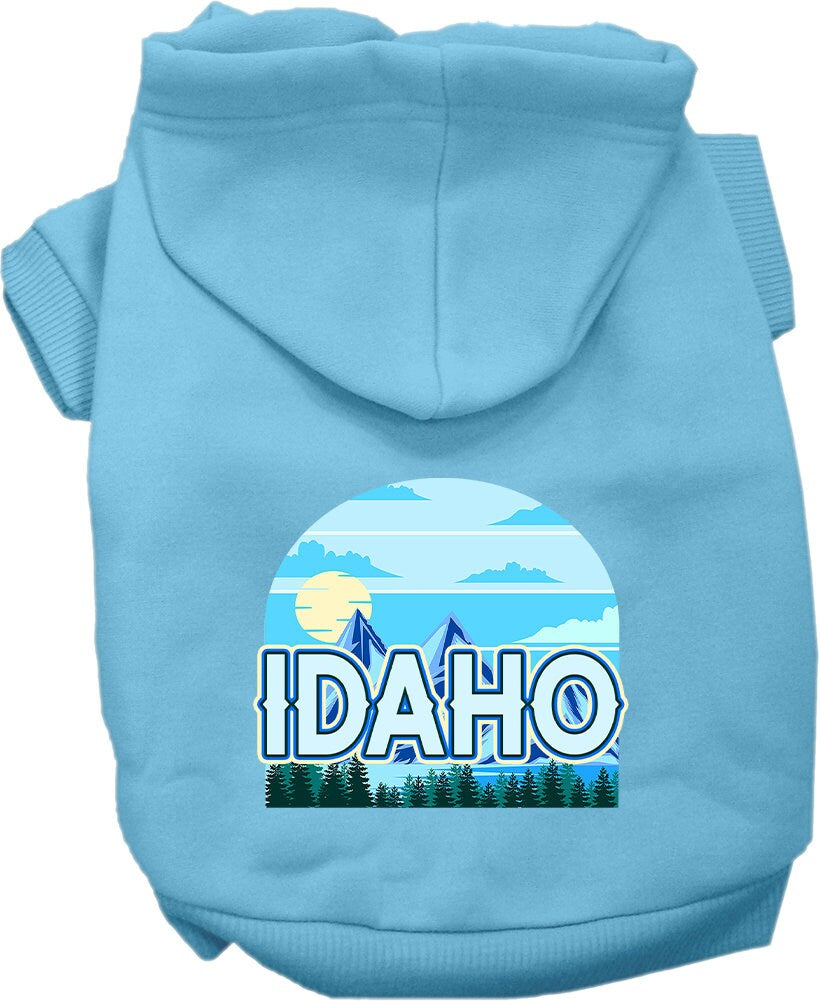 A cozy screen printed hoodie for small to medium pets, featuring the Idaho Trailblazer design, perfect for dogs and cats.