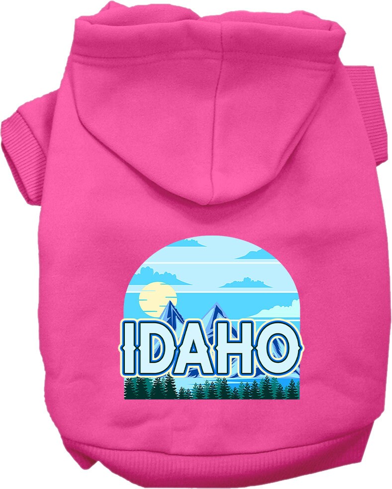 A cozy screen printed hoodie for small to medium pets, featuring the Idaho Trailblazer design, perfect for dogs and cats.