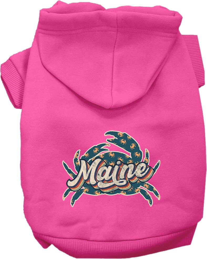A cozy screen printed hoodie for small to medium pets featuring a Maine Retro Crabs design, perfect for dogs and cats.