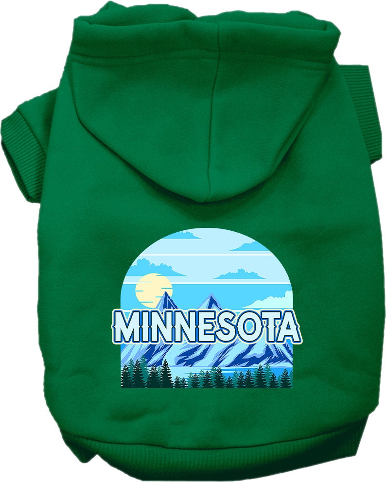 A cozy screen printed hoodie for small to medium pets, featuring the Minnesota Trailblazer design, perfect for dogs and cats.