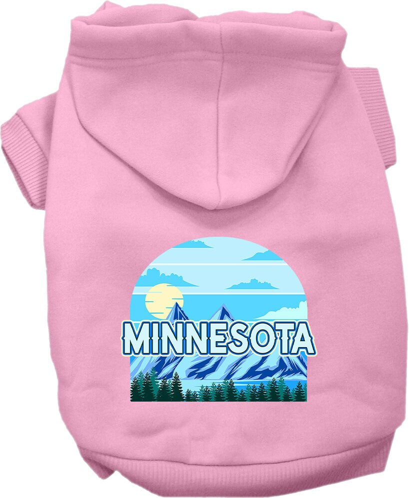 A cozy screen printed hoodie for small to medium pets, featuring the Minnesota Trailblazer design, perfect for dogs and cats.