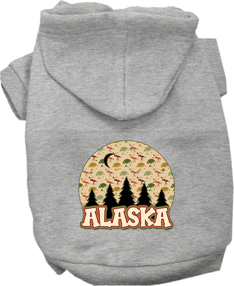 A cozy pet hoodie for small to medium dogs and cats, featuring a screen printed design 'Alaska Under The Stars', showcasing its soft fabric and durable stitching.